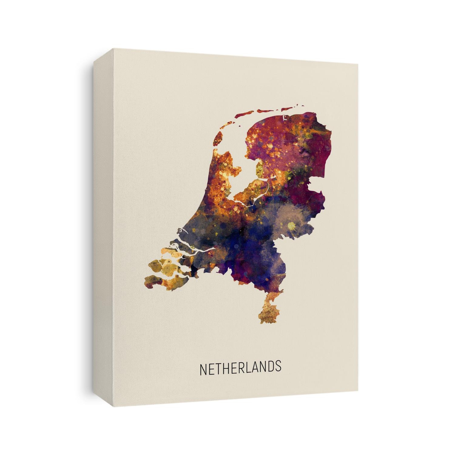 A watercolor map of Netherlands