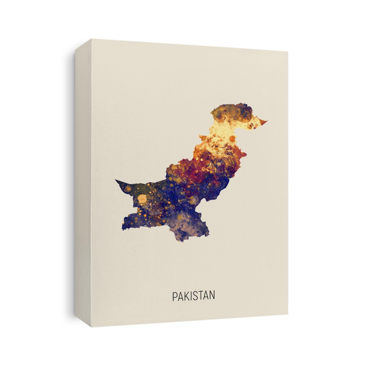 A watercolor map of Pakistan