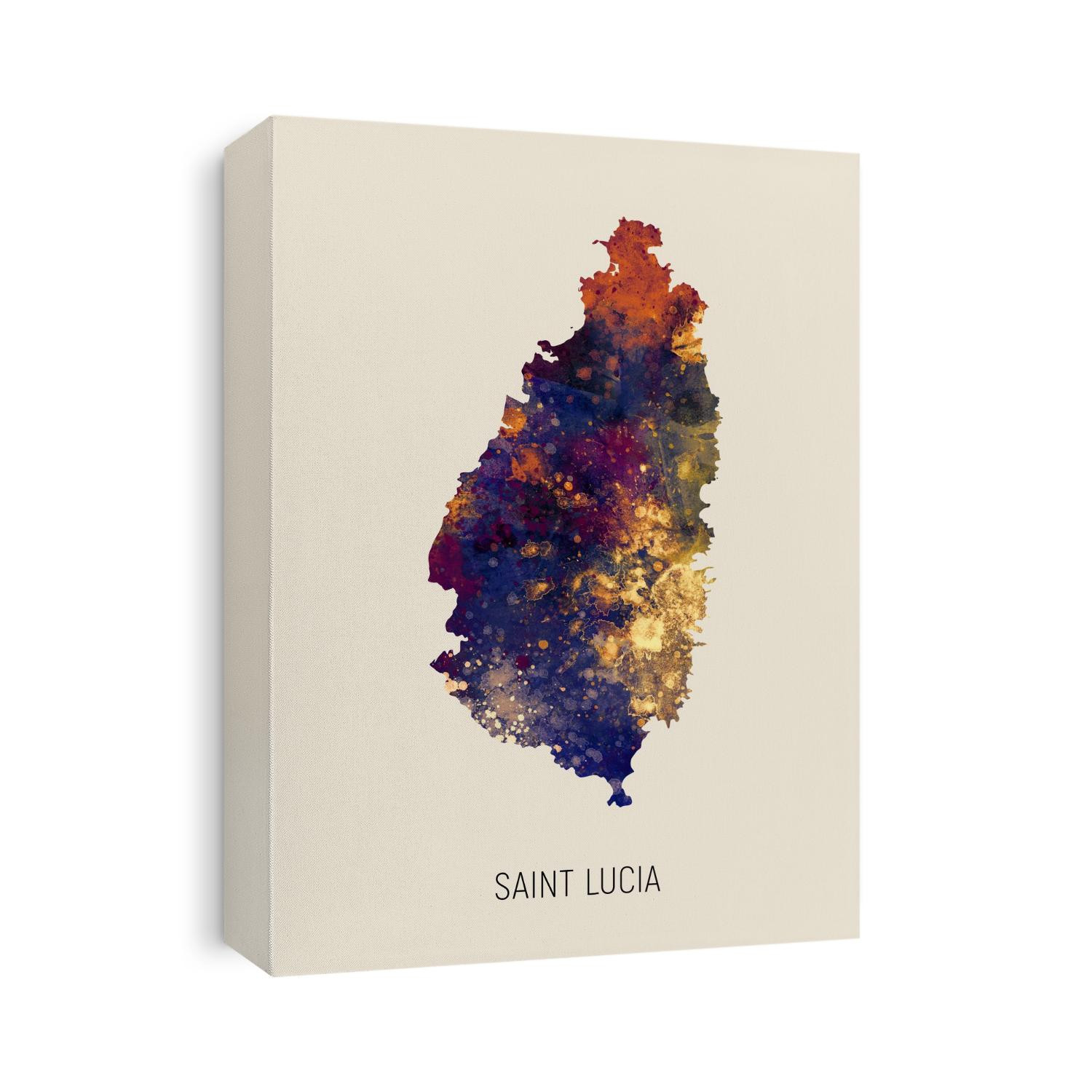 A watercolor map of Saint Lucia