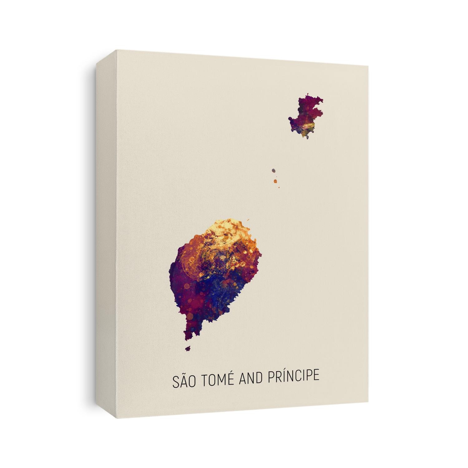 A watercolor map of São Tomé and Príncipe