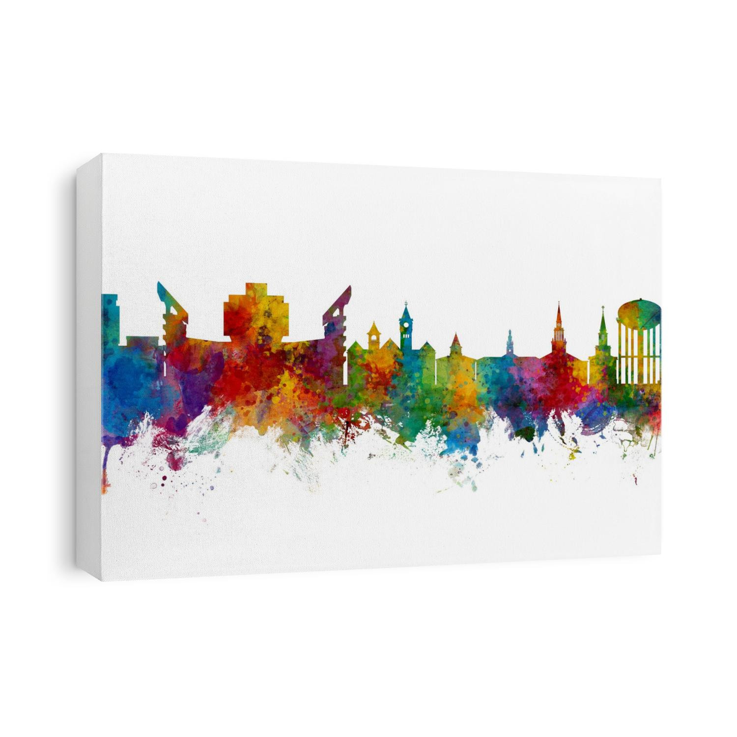 Watercolor art print of the skyline of Auburn, Alabama
