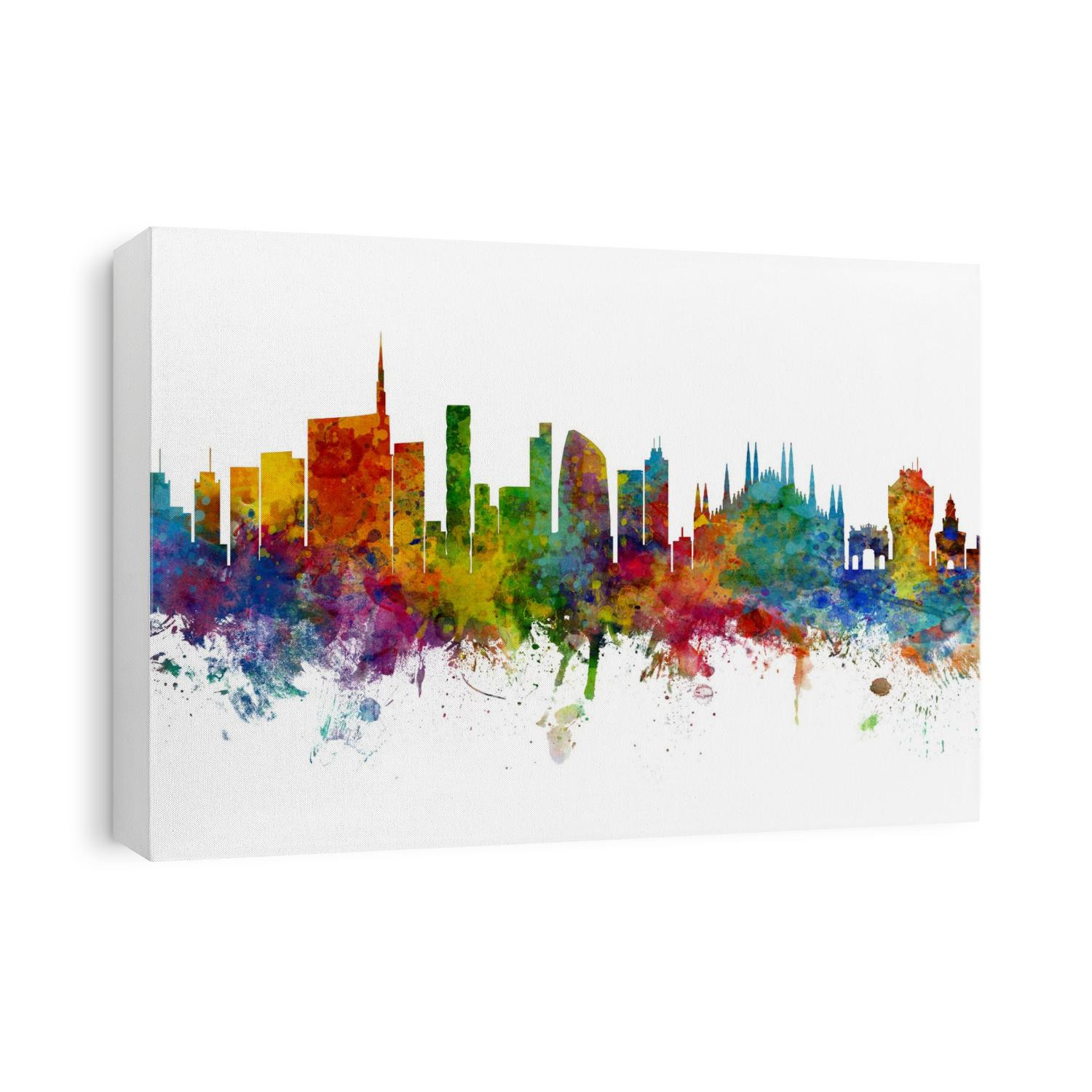Watercolor art print of the skyline of Milan, Italy