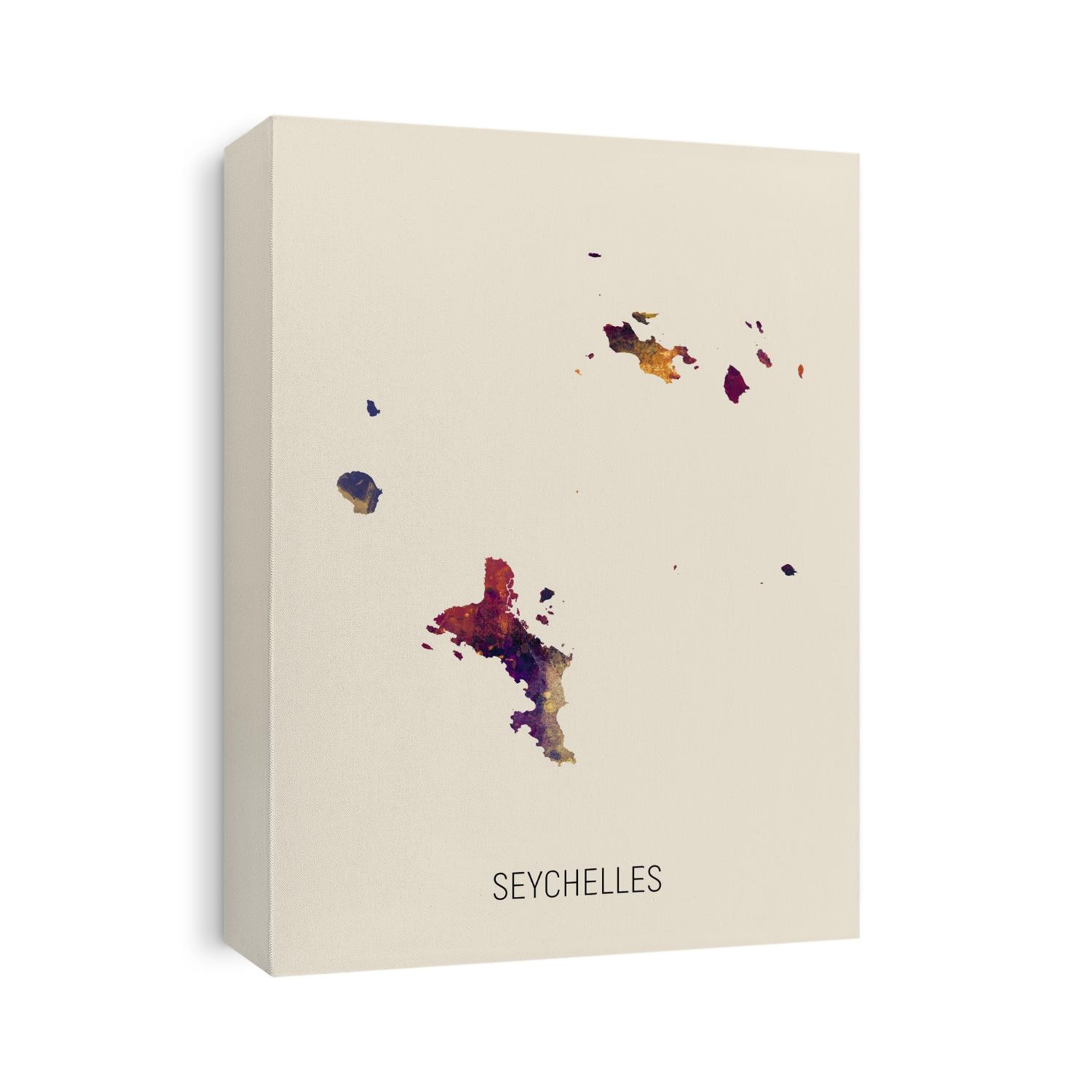 A watercolor map of Seychelles