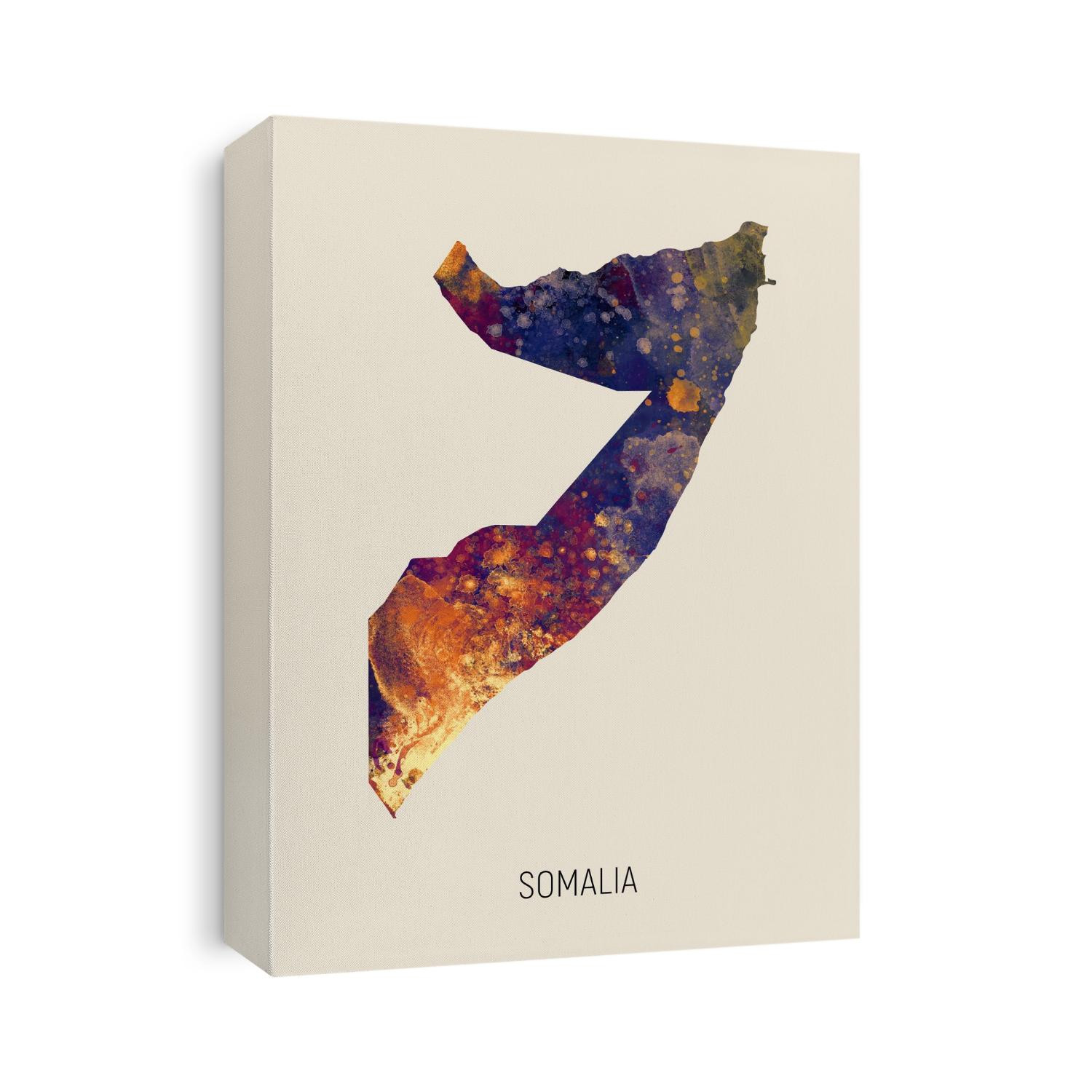 A watercolor map of Somalia