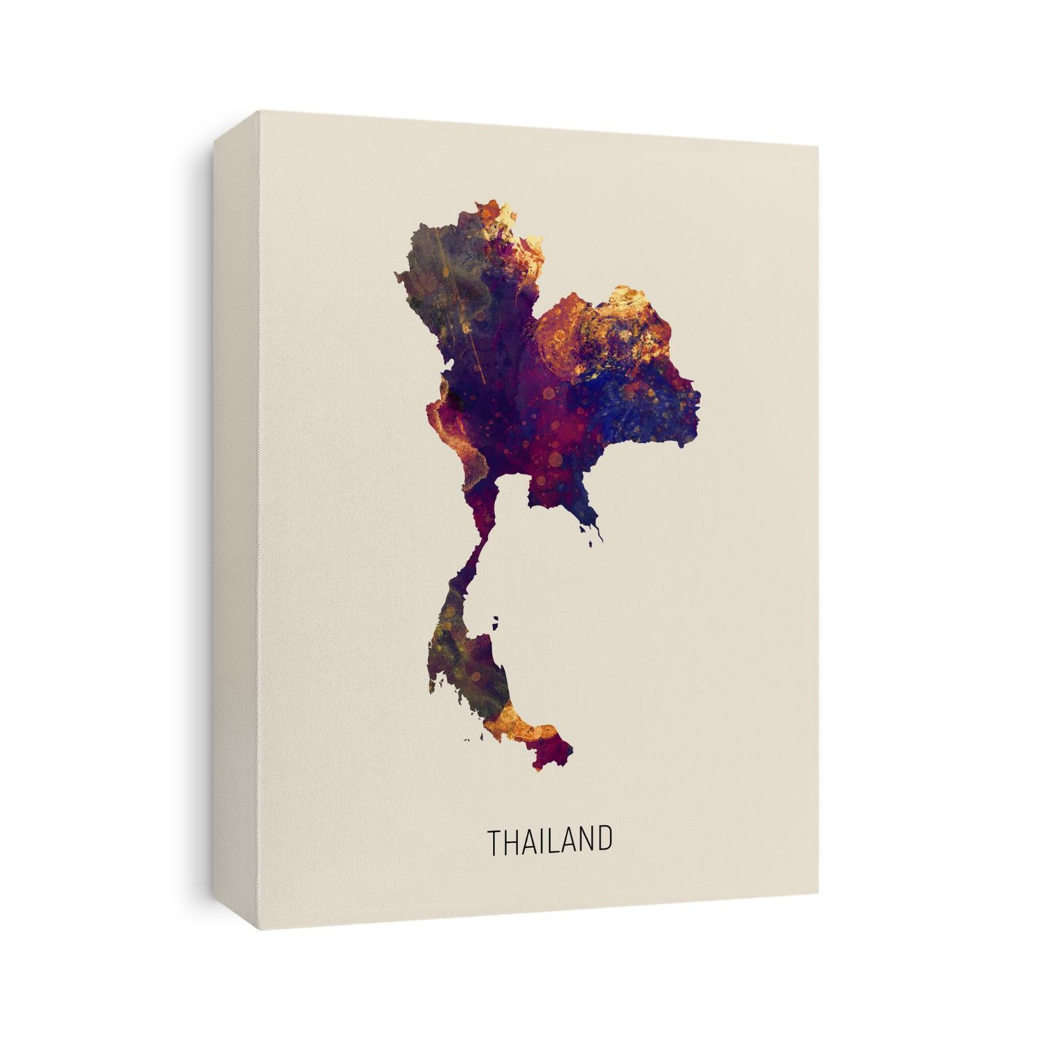 A watercolor map of Thailand