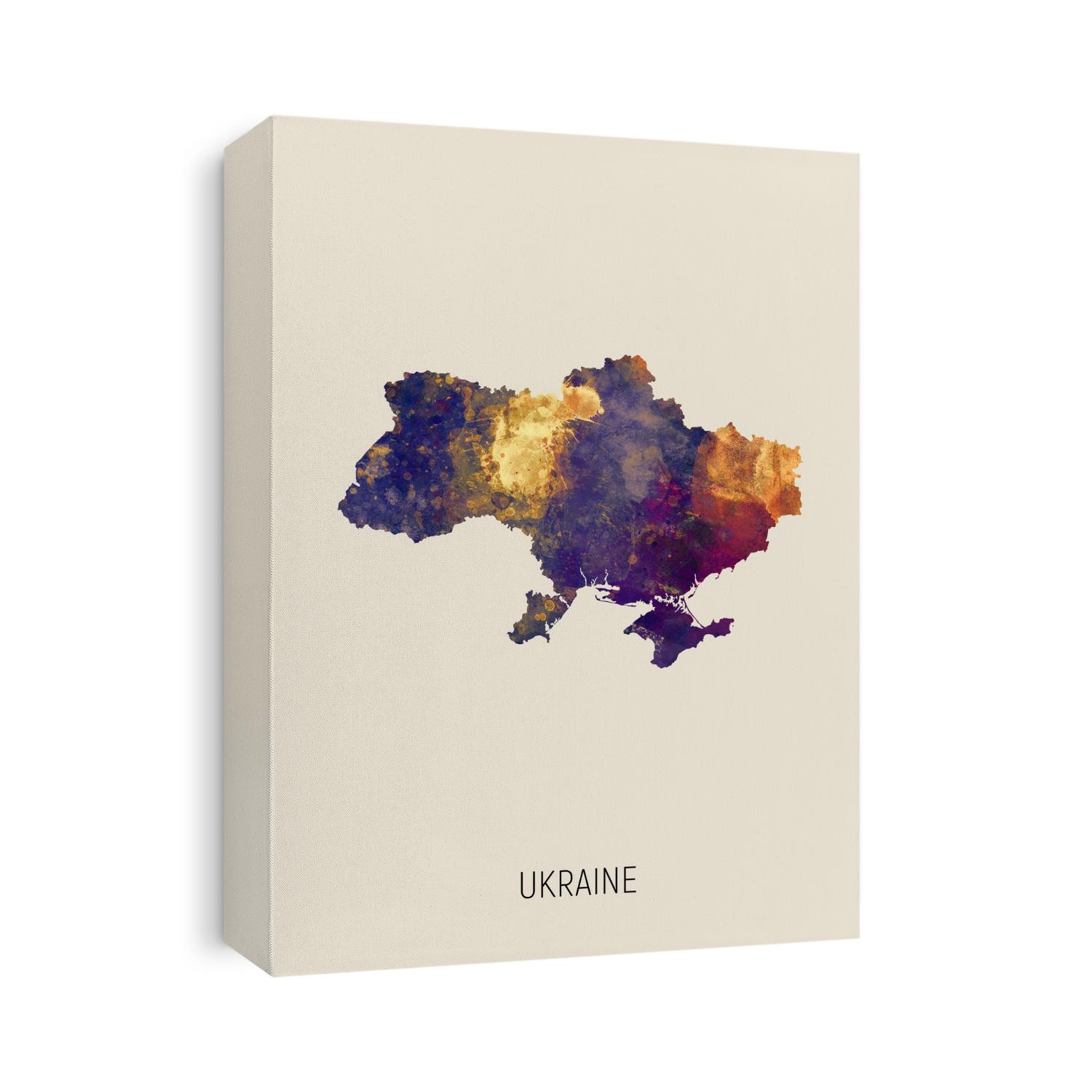 A watercolor map of Ukraine