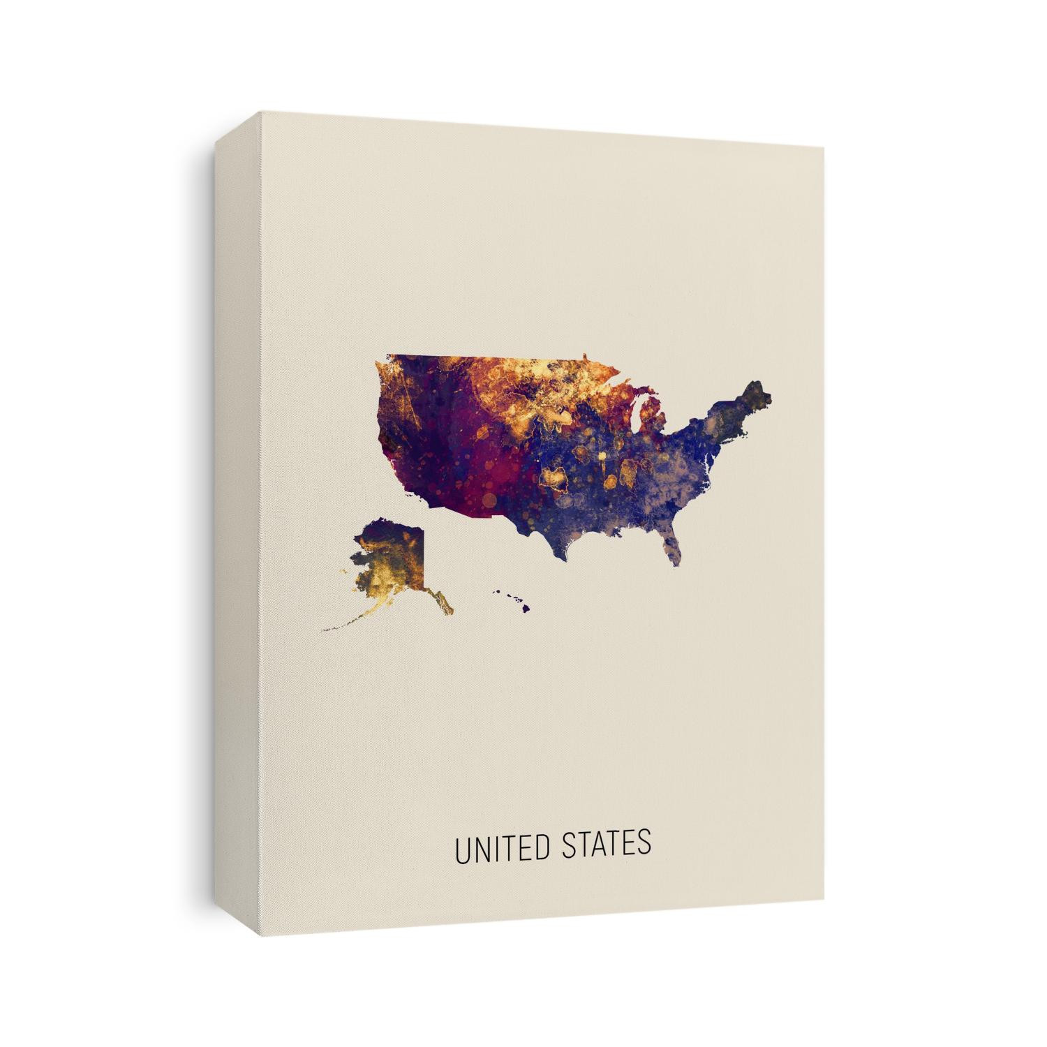 A watercolor map of United States