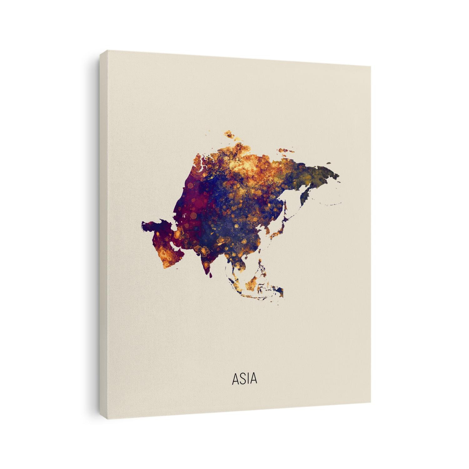 A watercolor map of Asia