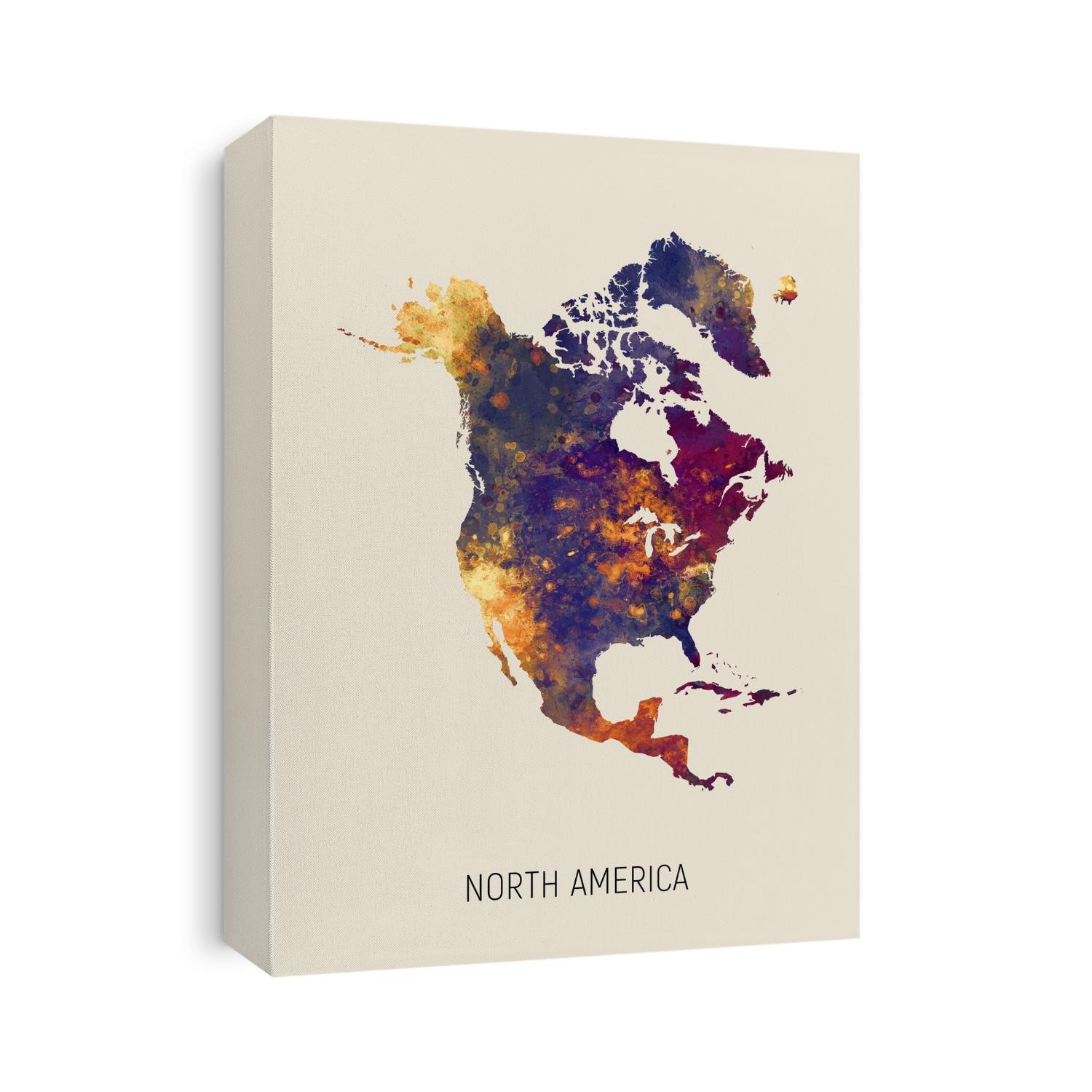 A watercolor map of North America
