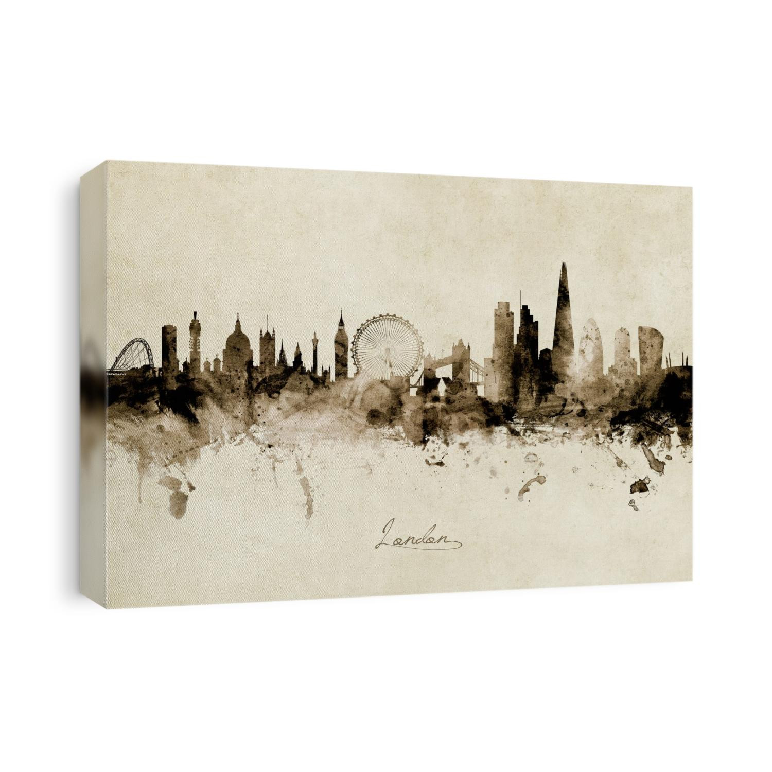 Watercolor art print of the skyline of the City of London, England