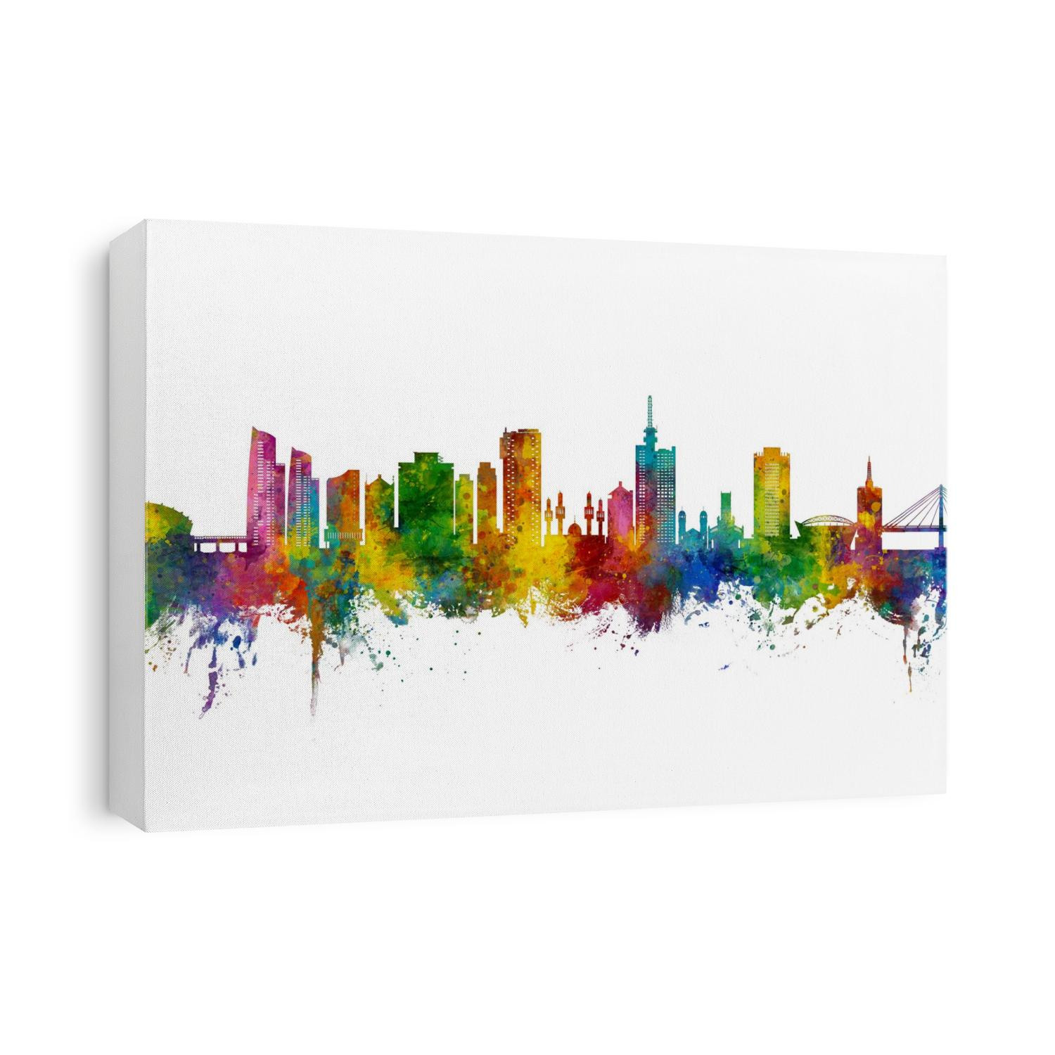 Watercolor art print of the skyline of Lagos, Nigeria