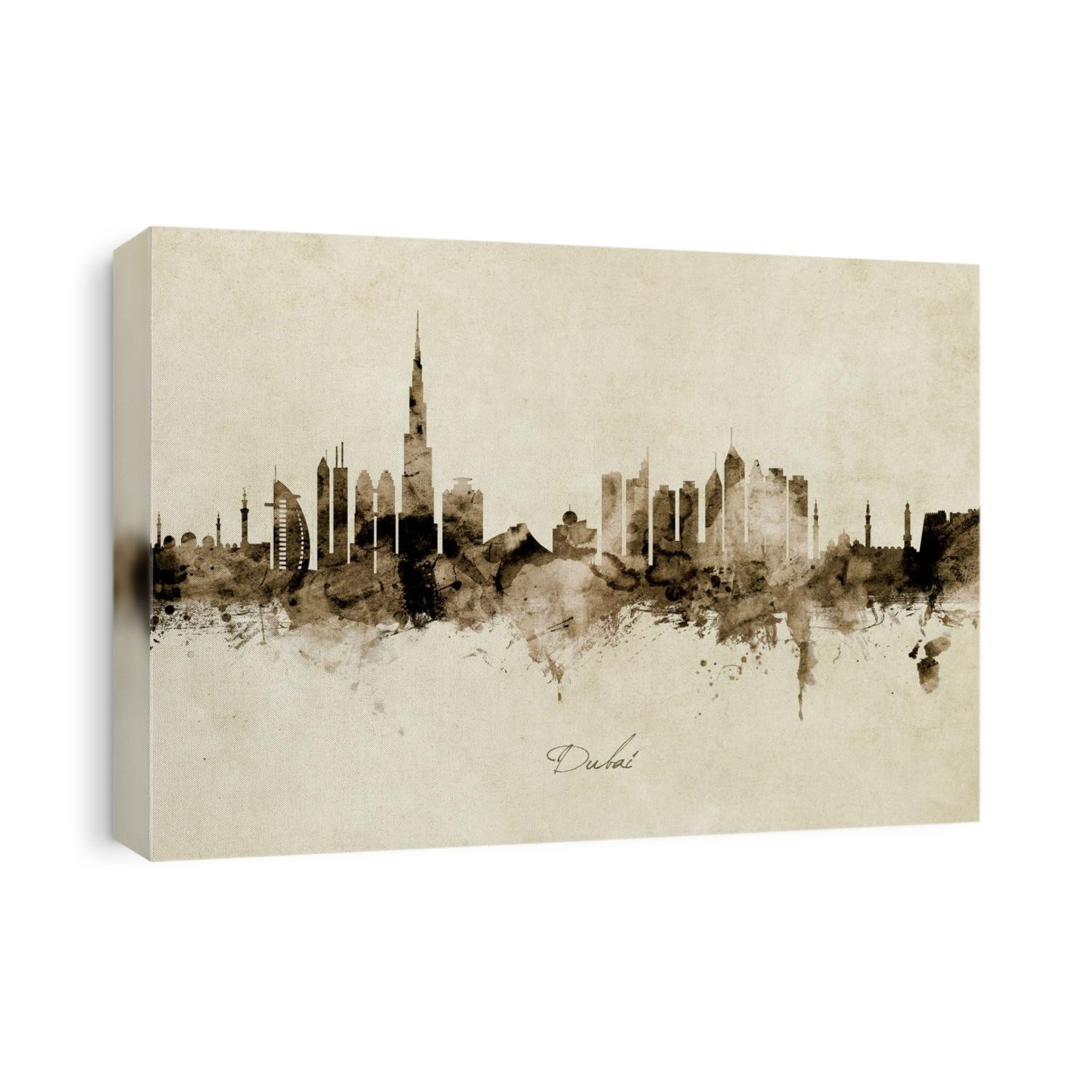 Watercolor art print of the skyline of Dubai, United Arab Emirates