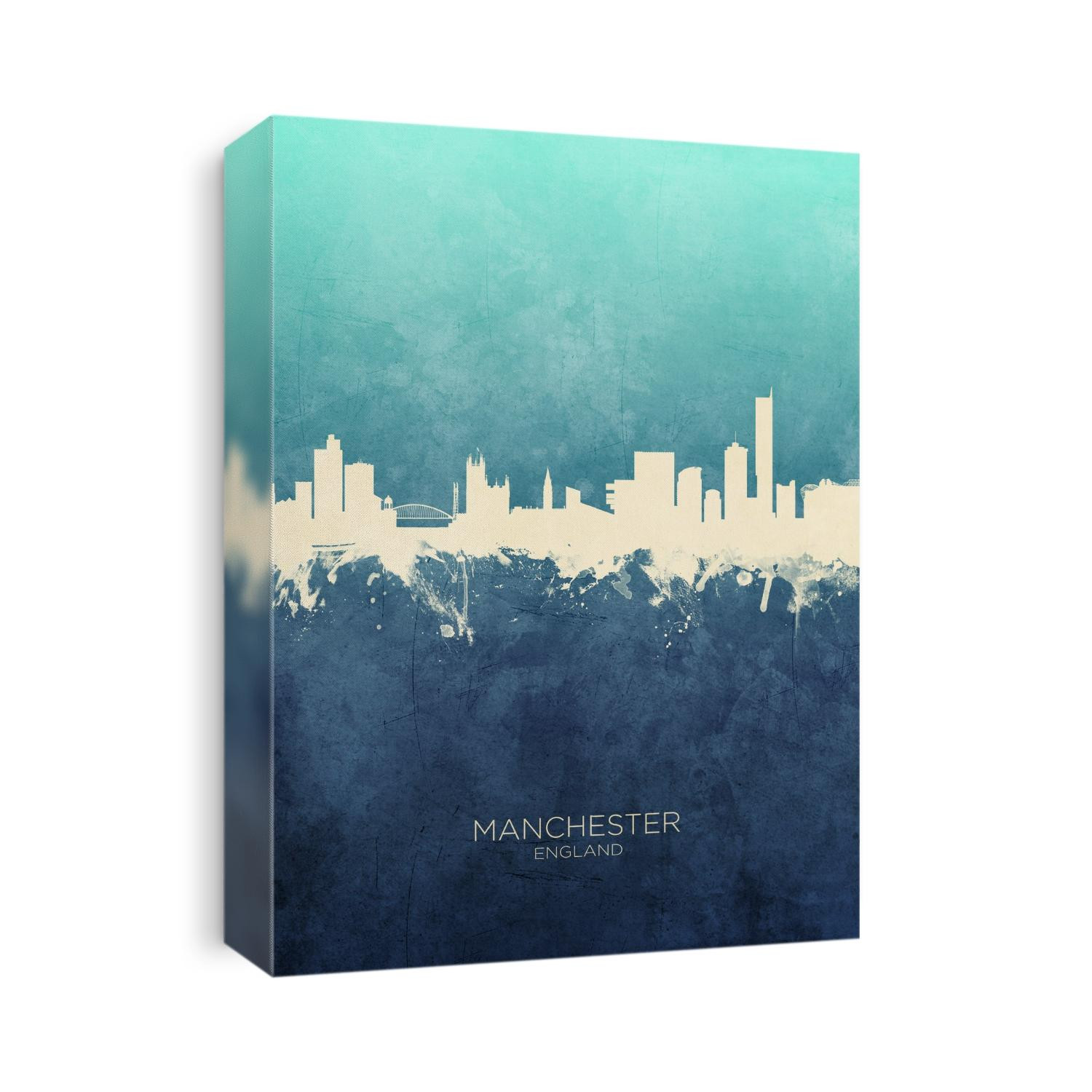 Watercolor art print of the skyline of Manchester, England, United Kingdom