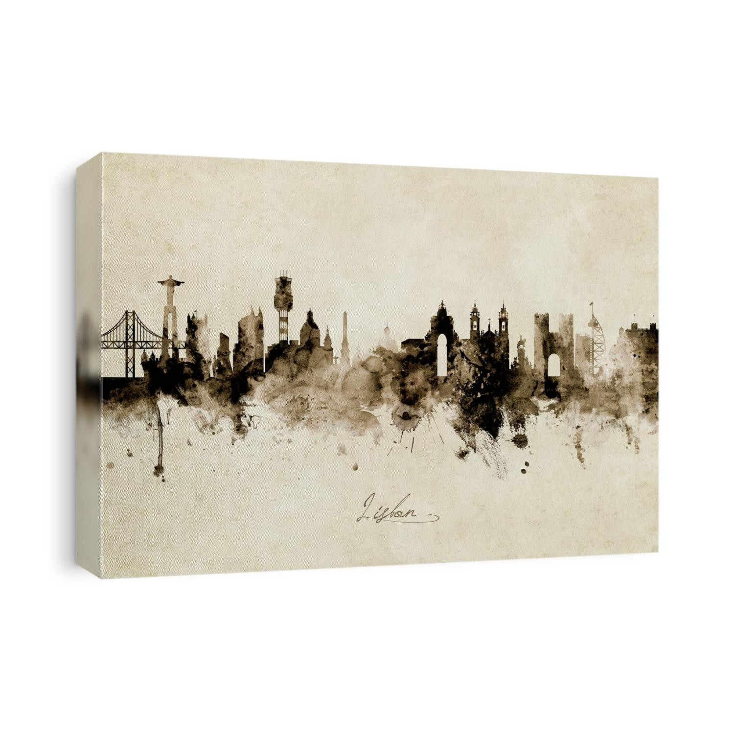 Watercolor art print of the skyline of Lisbon, Portugal