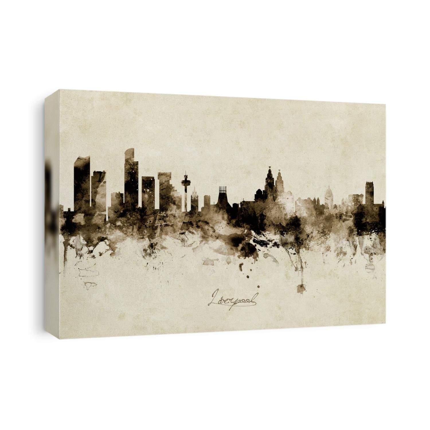 Watercolor art print of the skyline of Liverpool, England