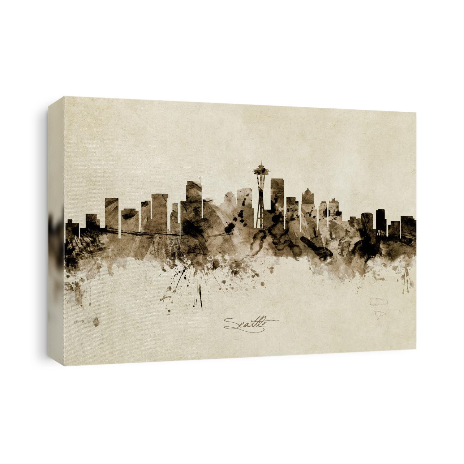 Watercolor art print of the skyline of Seattle, Washington, United States