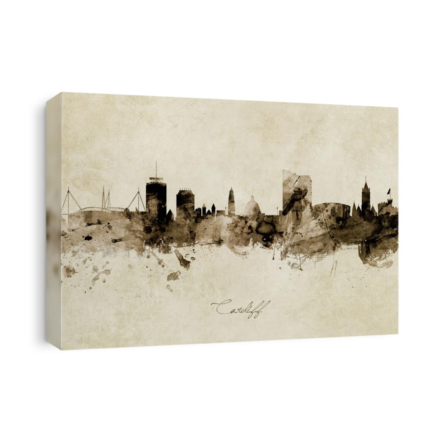 Watercolor art print of the skyline of Cardiff, Wales, United Kingdom