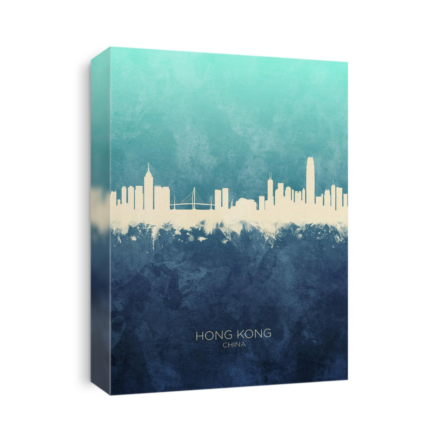 Watercolor art print of the skyline of Hong Kong, China