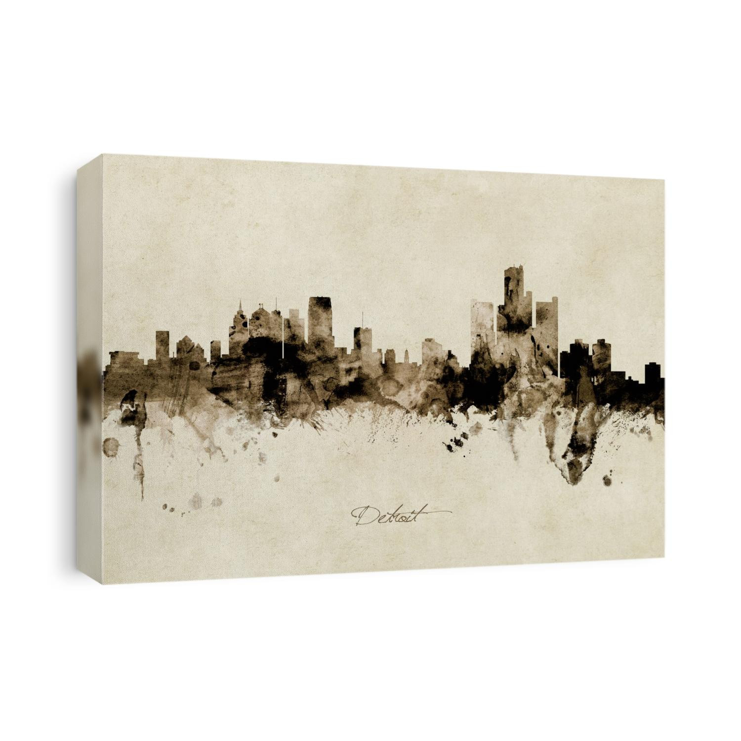 Watercolor art print of the skyline of Detroit, Michigan, United States