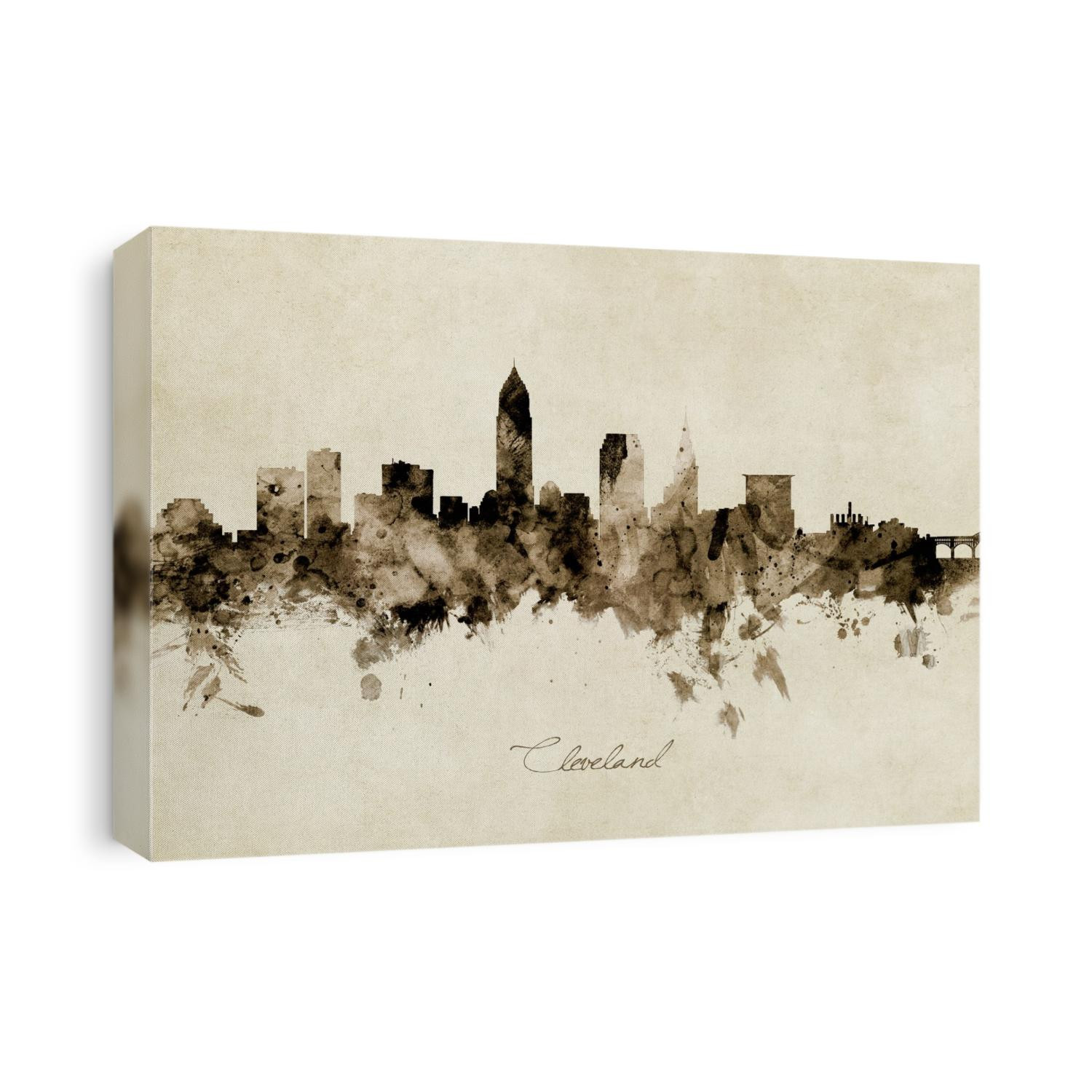 Watercolor art print of the skyline of Cleveland, Ohio, United States