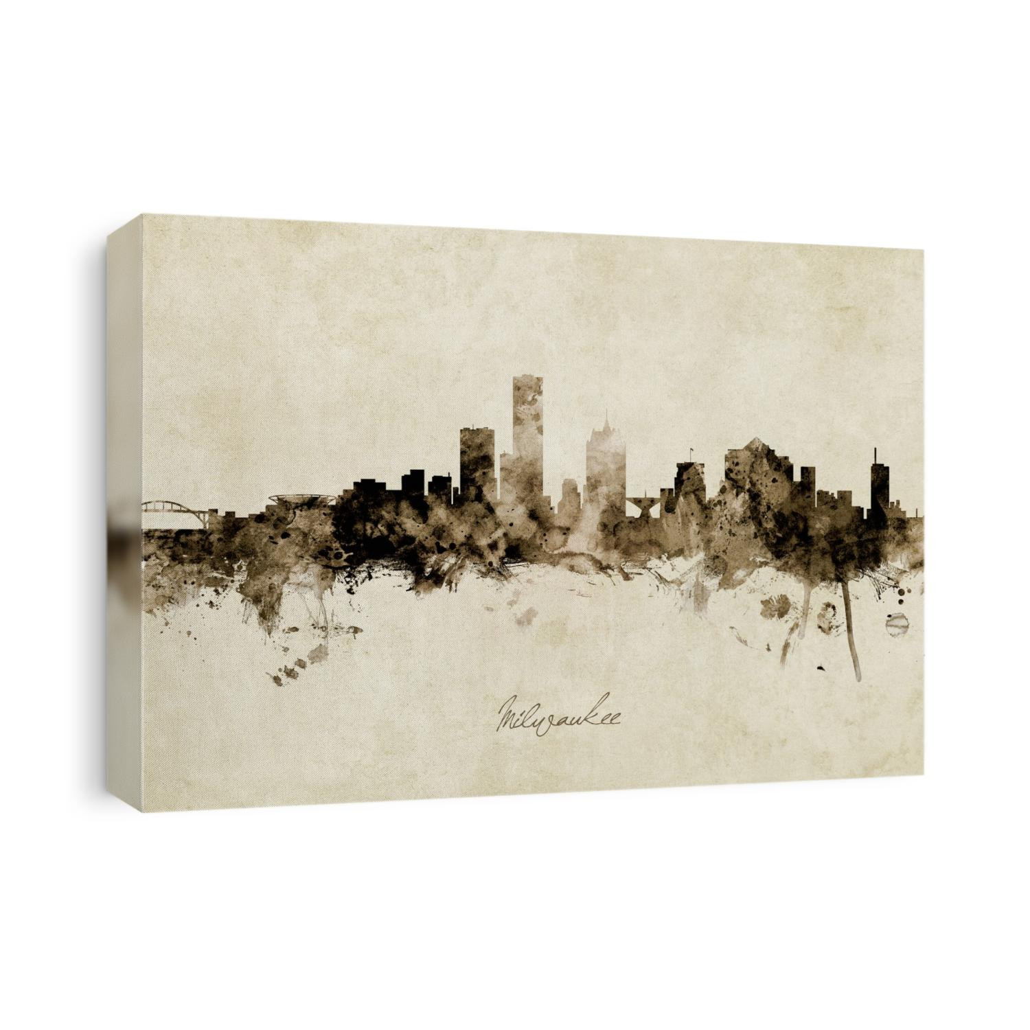Watercolor art print of the skyline of Milwaukee, Wisconsin, United States