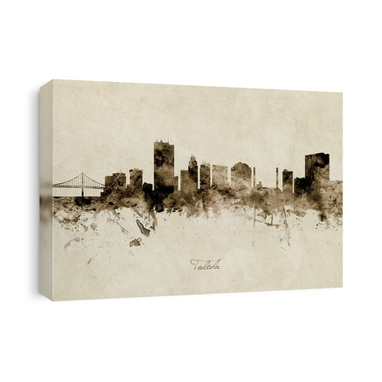 Watercolor art print of the skyline of Toledo, Ohio, United States