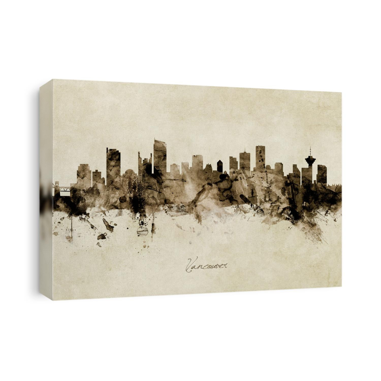 Watercolor art print of the skyline of the city of Vancouver, British Columbia, Canada