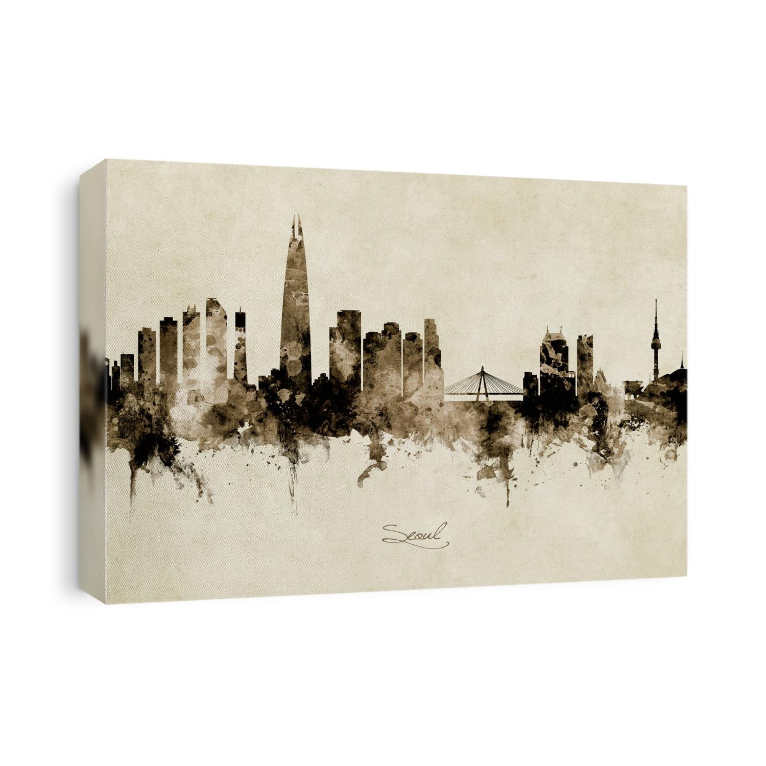 Watercolor art print of the skyline of Seoul, South Korea