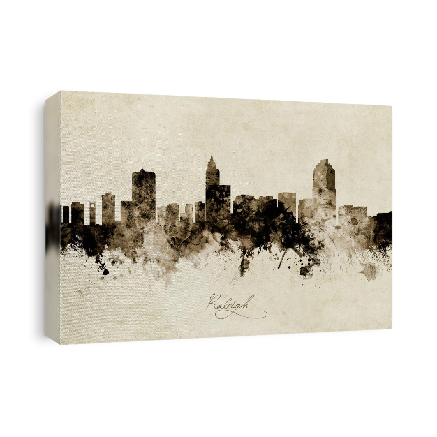 Watercolor art print of the skyline of Raleigh, North Carolina, United States