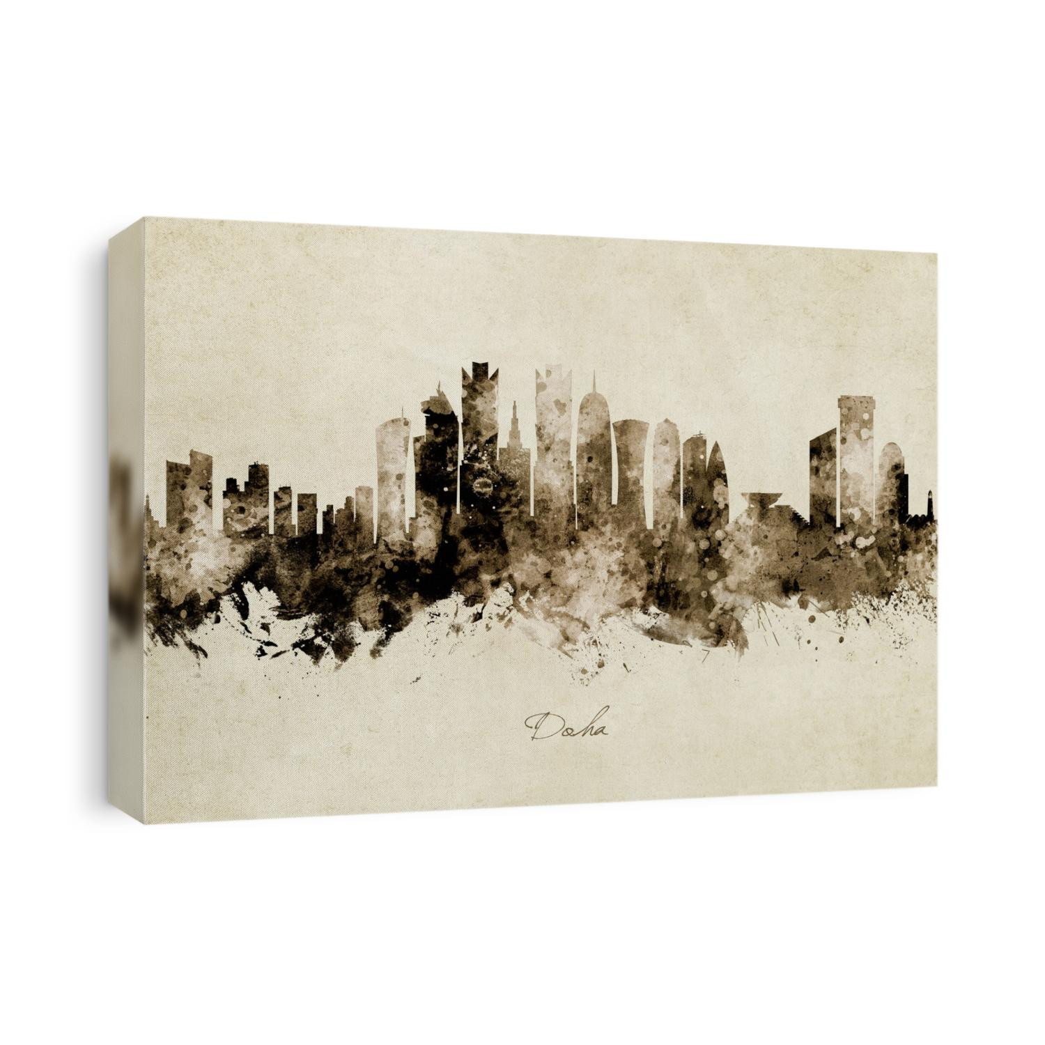 Watercolor art print of the skyline of Doha, Qatar 