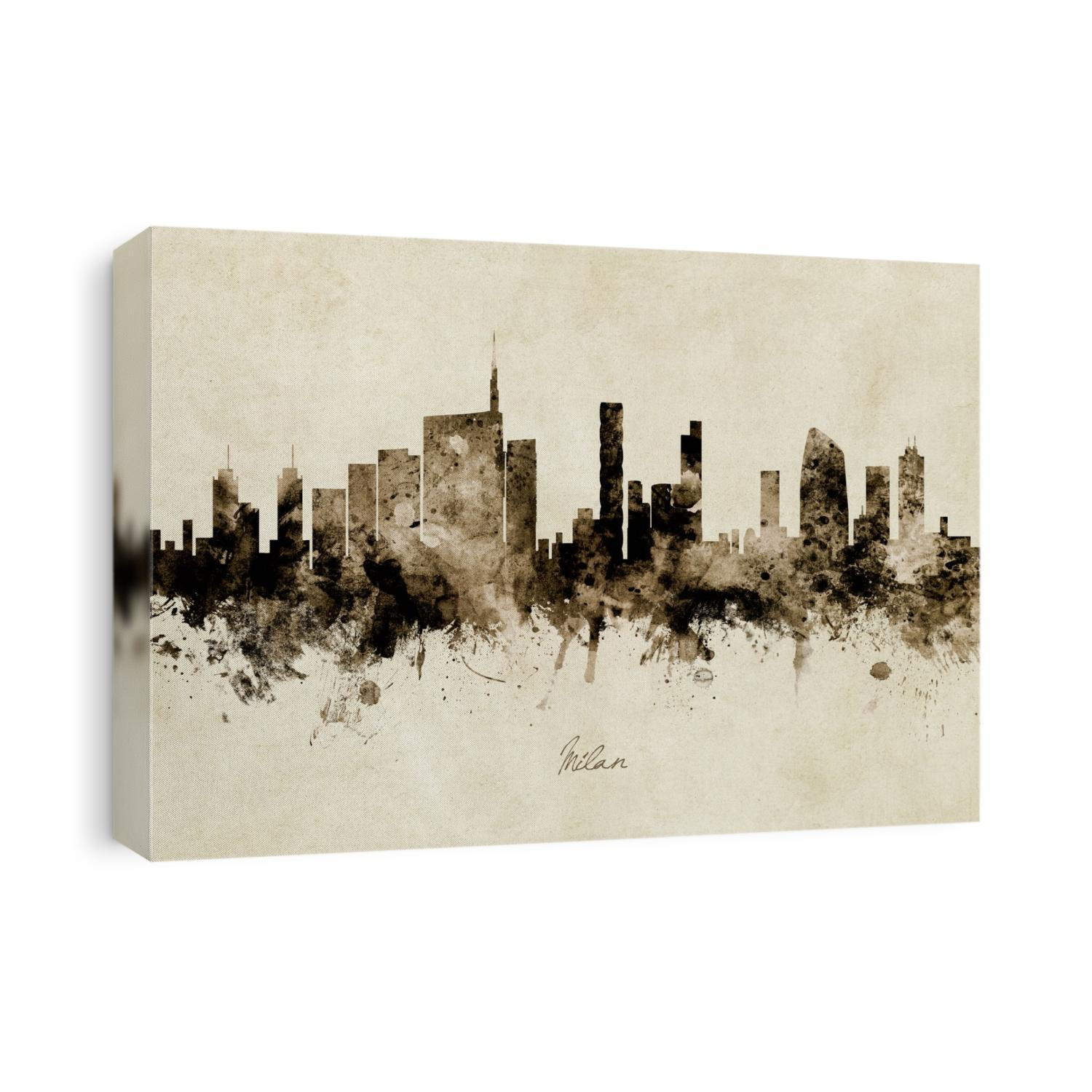 Watercolor art print of the skyline of Milan, Italy