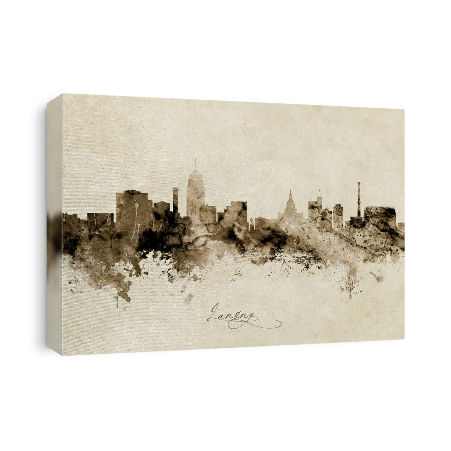 Watercolor art print of the skyline of Lansing, Michigan, United States