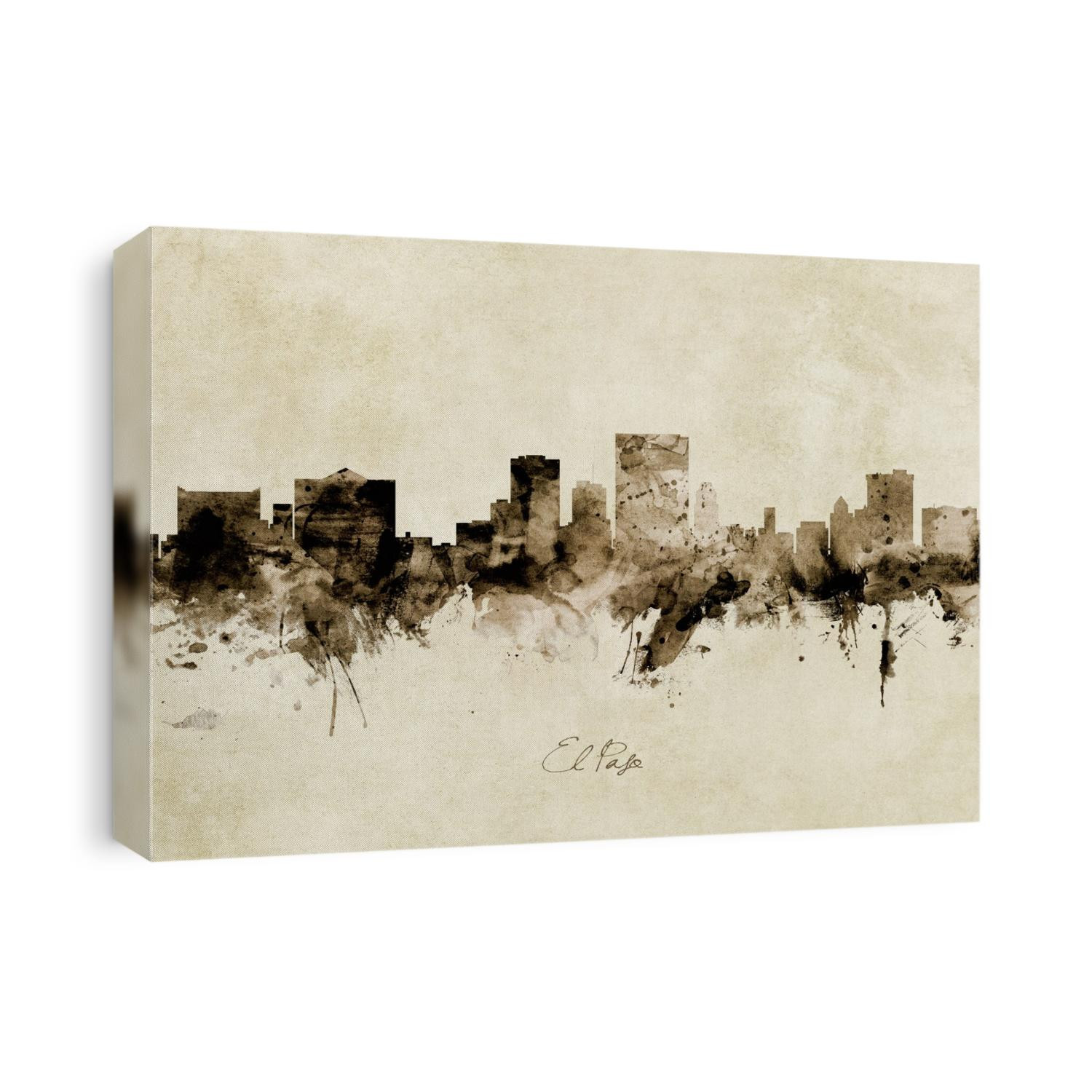 Watercolor art print of the skyline of El Paso, Texas, United States