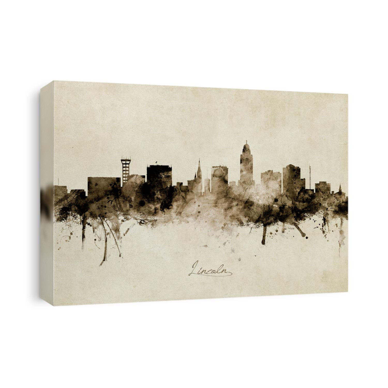 Watercolor art print of the skyline of Lincoln, Nebraska, United States
