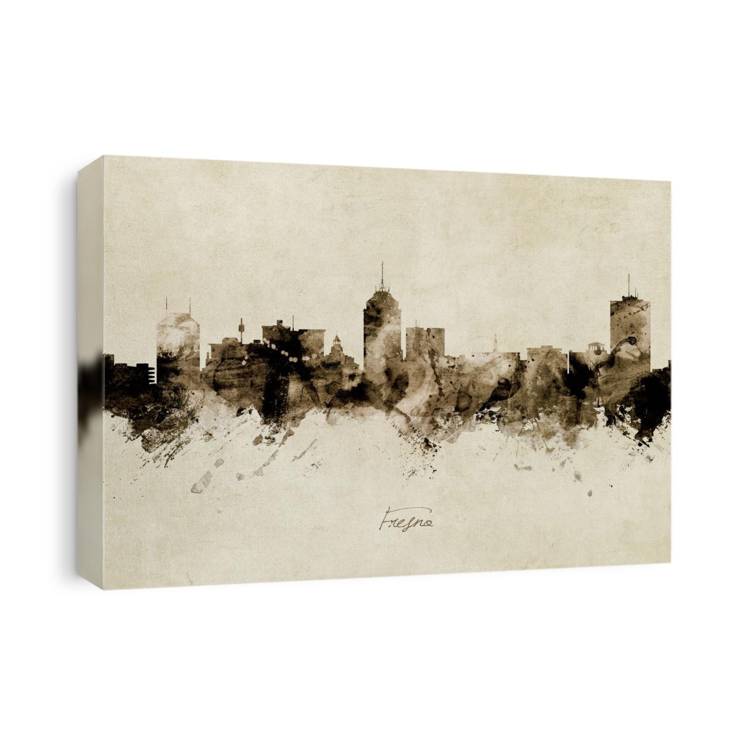 Watercolor art print of the skyline of Fresno, California, United States