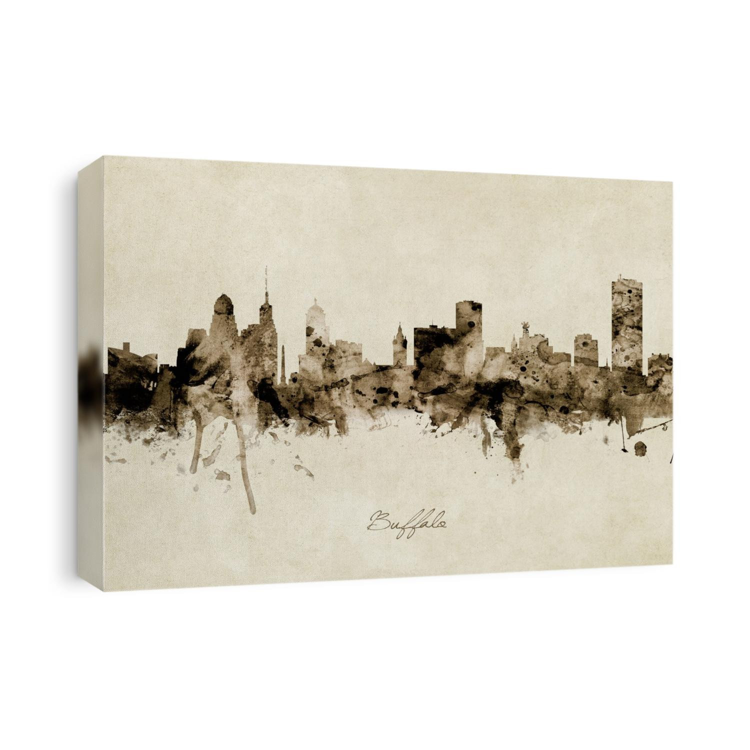 Watercolor art print of the skyline of Buffalo, New York, United States