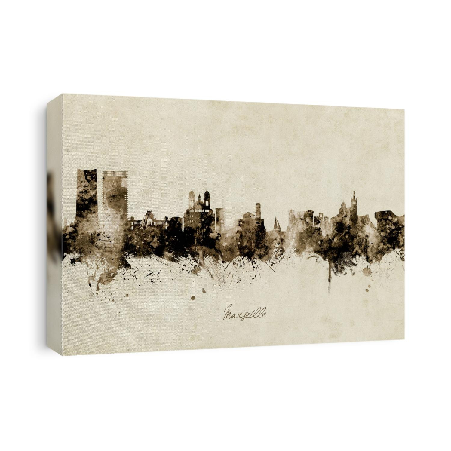 Watercolor art print of the skyline of Marseille, France