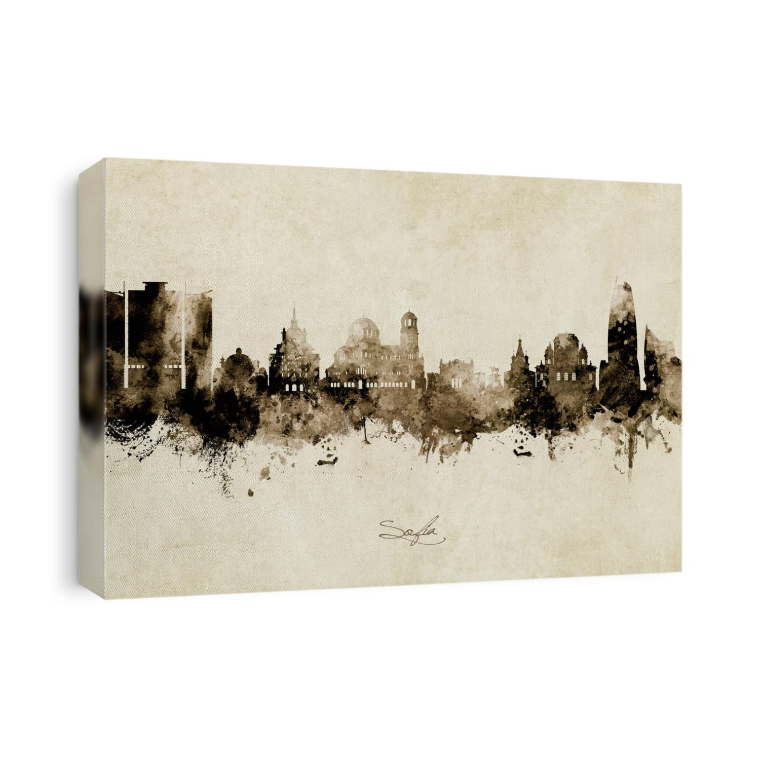 Watercolor art print of the skyline of Sofia, Bulgaria