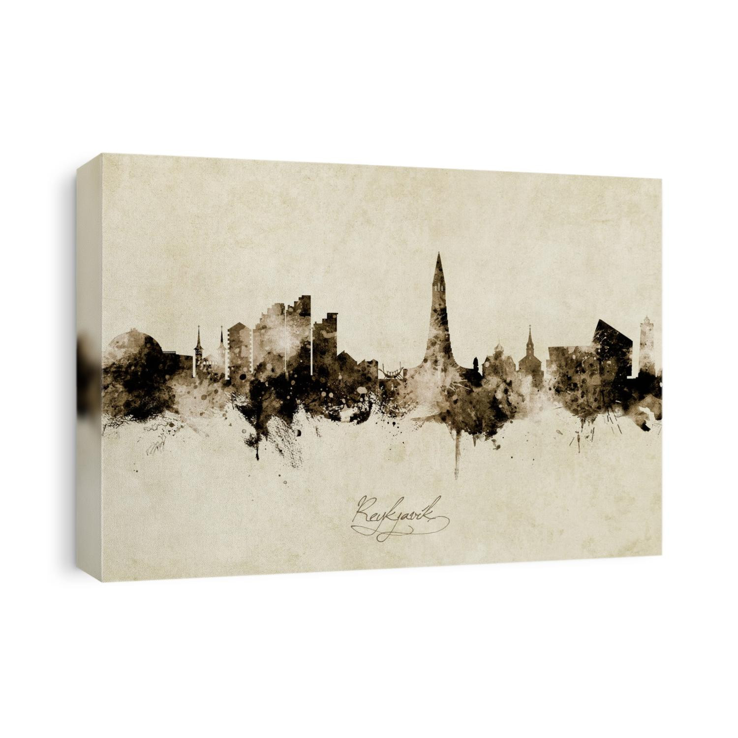 Watercolor art print of the skyline of Reykjavík, Iceland