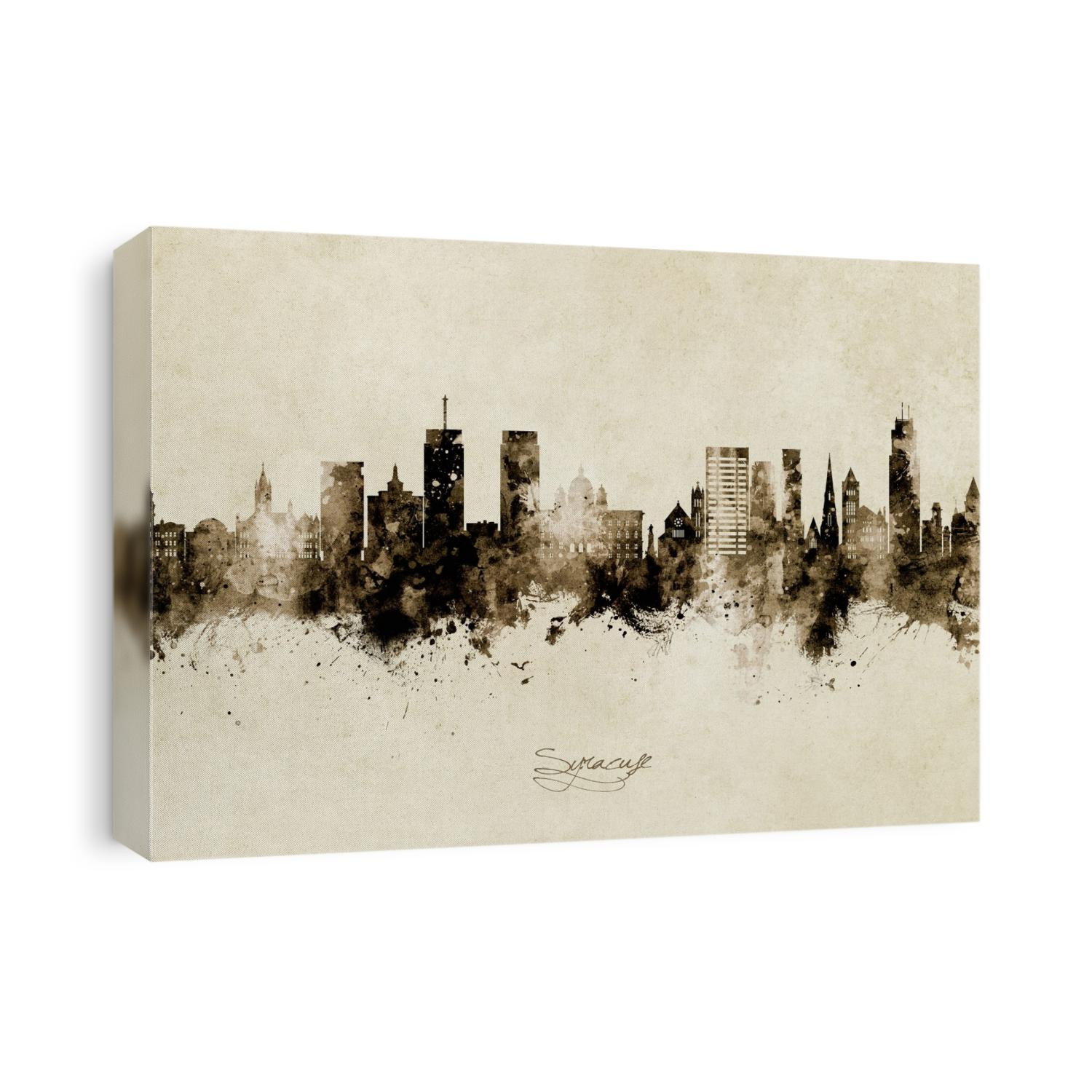 Watercolor art print of the skyline of Syracuse, Kansas, United States