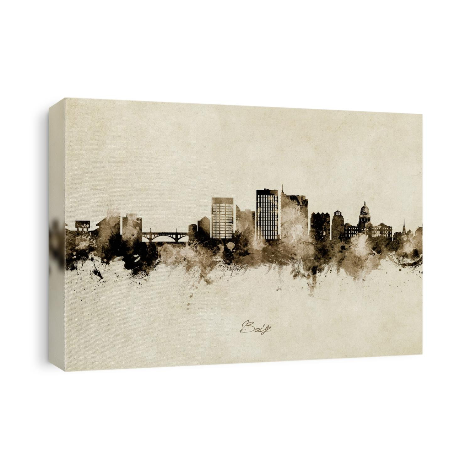 Watercolor art print of the skyline of Boise, Idaho
