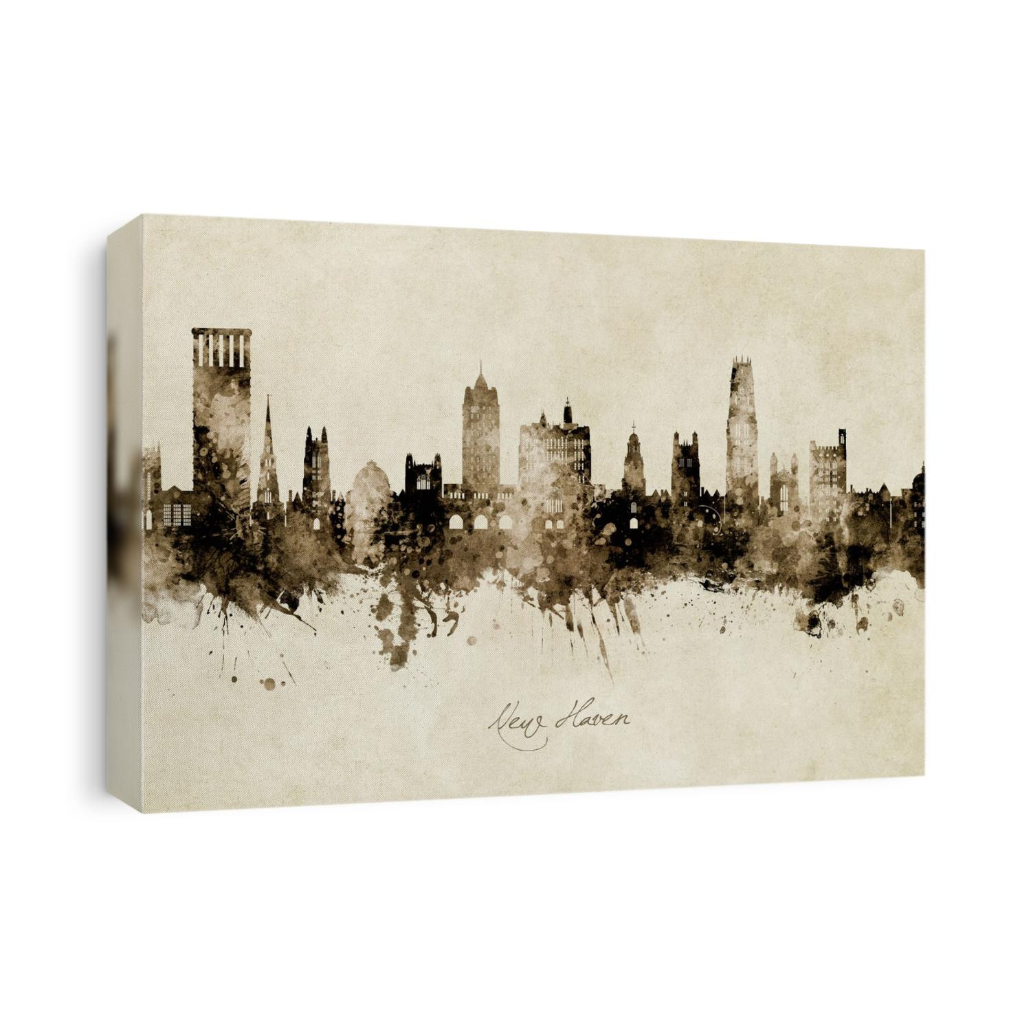 Watercolor art print of the skyline of New Haven, Connecticut York