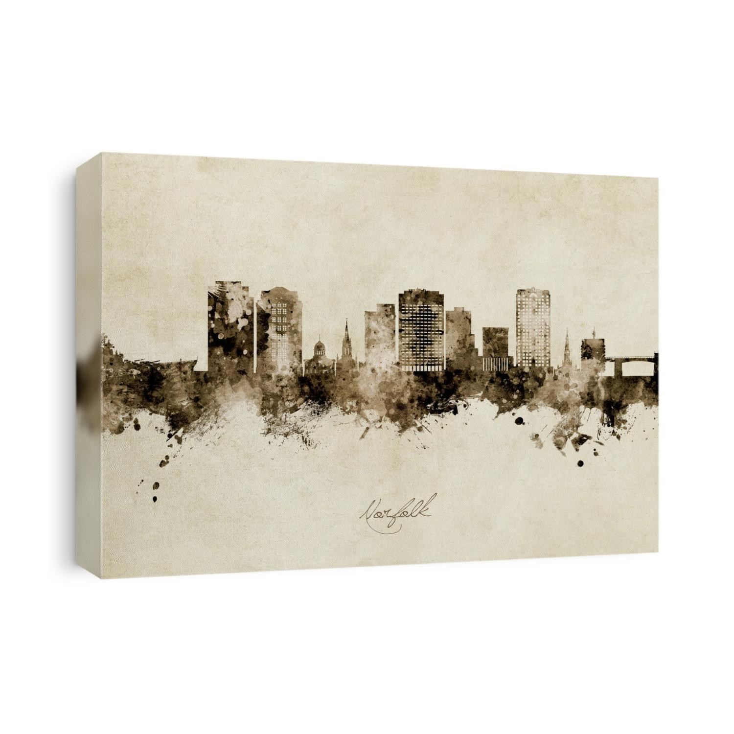 Watercolor art print of the skyline of Norfolk, Virginia