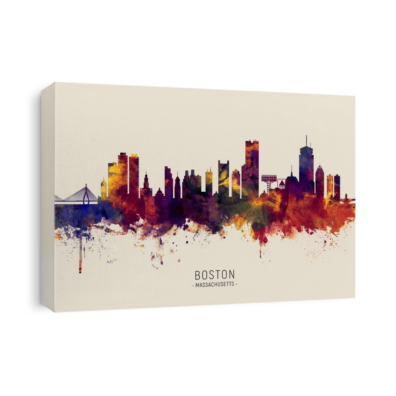 Watercolor art print of the skyline of Boston, Massachusetts, United States