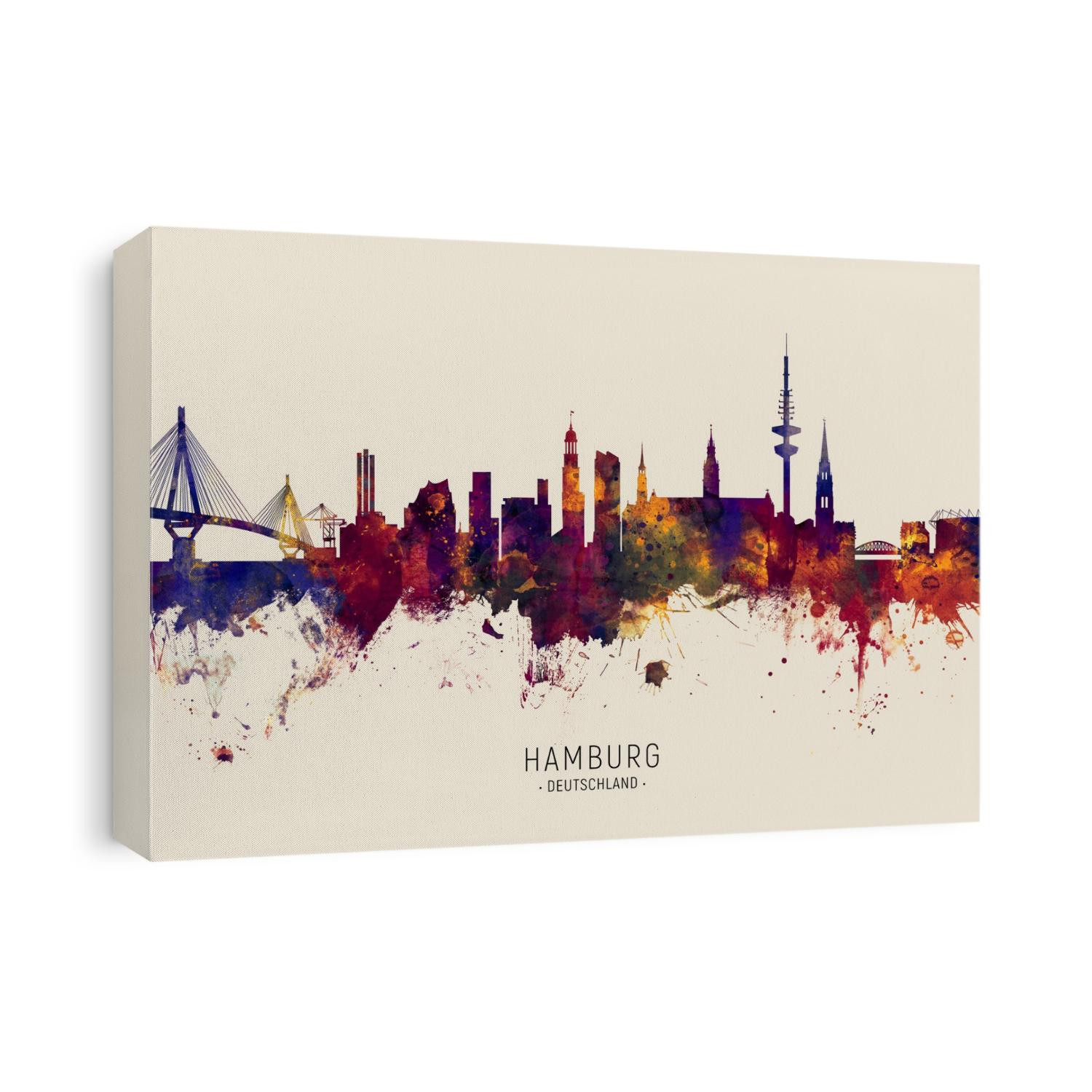 Watercolor art print of the skyline of Hamburg, Germany