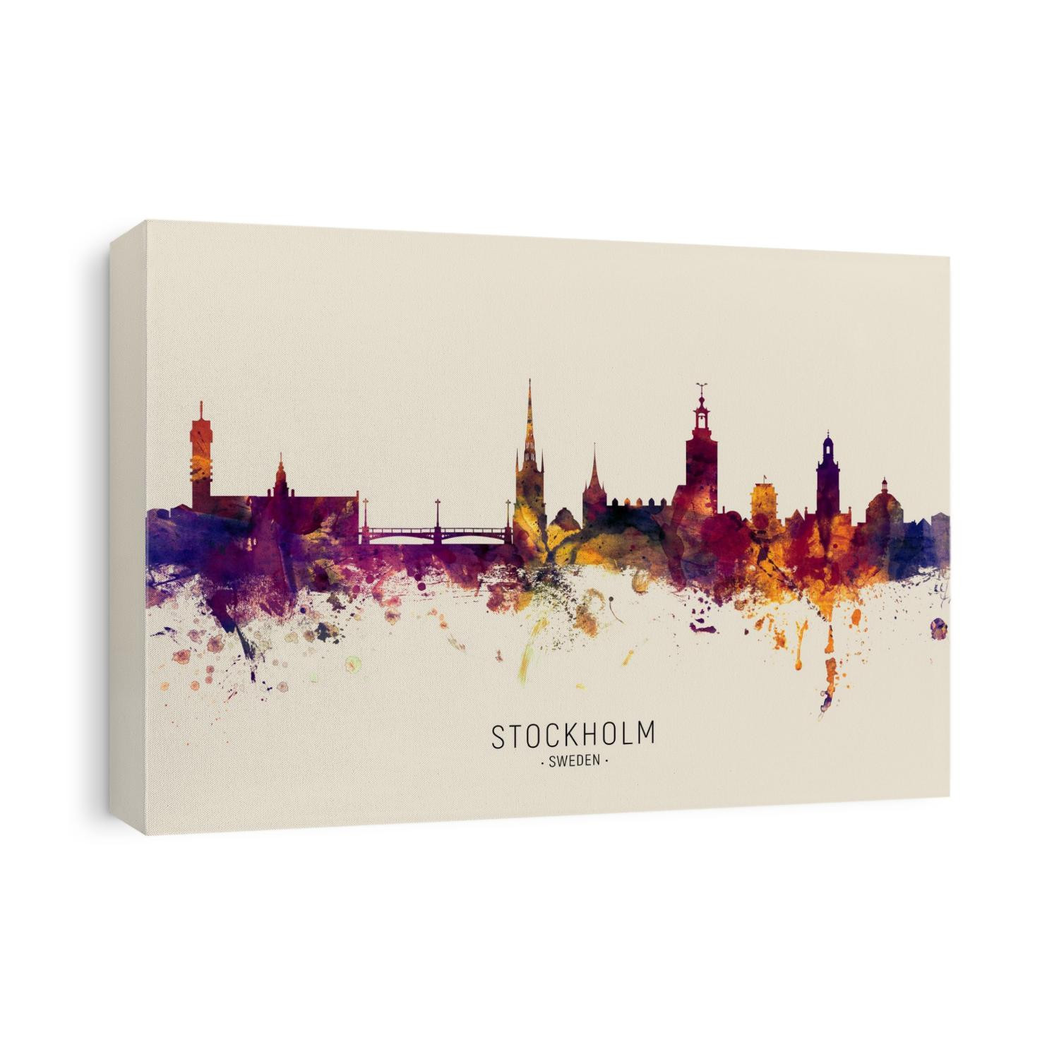 Watercolor art print of the skyline of Stockholm, Sweden (Sverige)