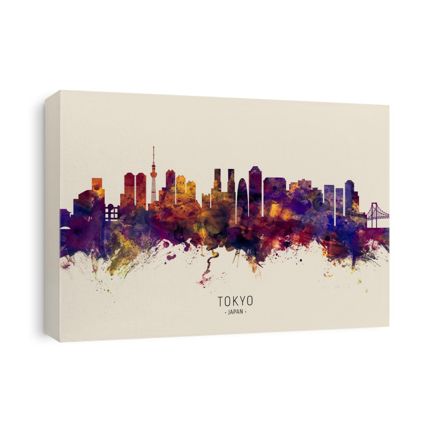 Watercolor art print of the skyline of Tokyo, Japan