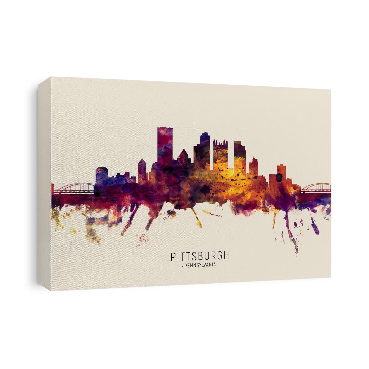 Watercolor art print of the skyline of Pittsburgh, Pennsylvania, United States