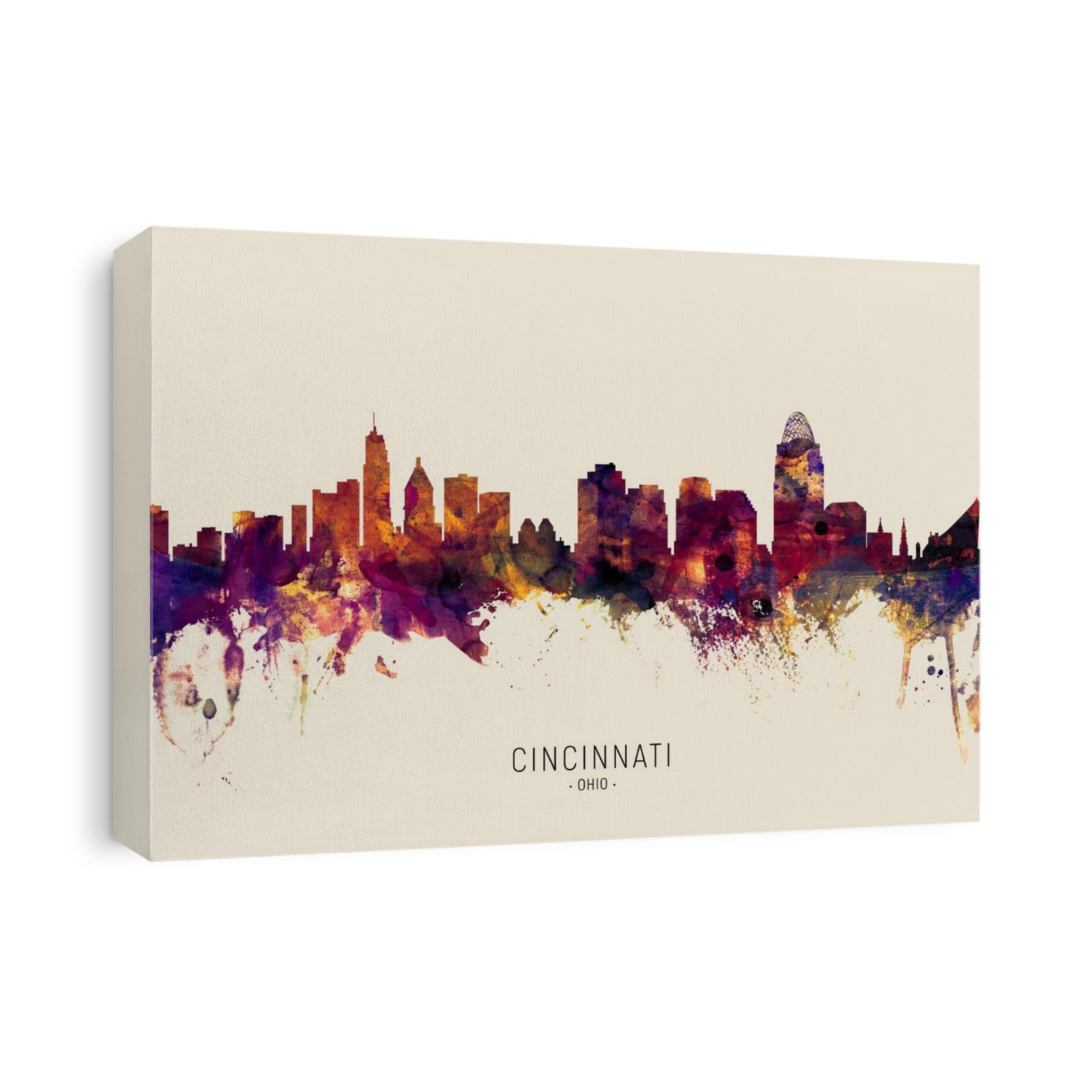 Watercolor art print of the skyline of Cincinnati, Ohio, United States