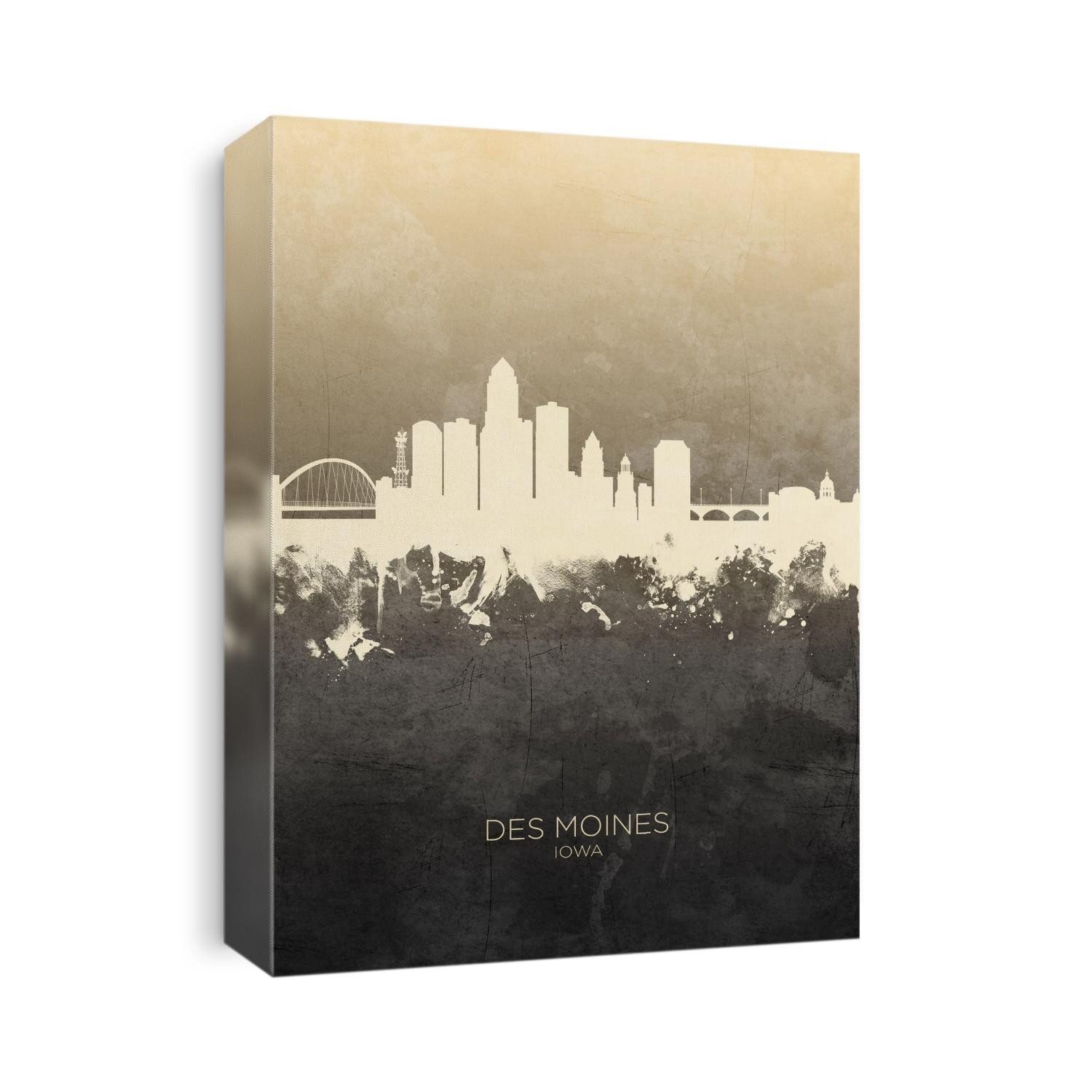 Watercolor art print of the skyline of Des Moines, Iowa, United States